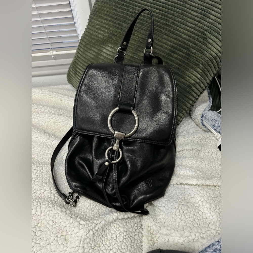 Black leather Frye backpack